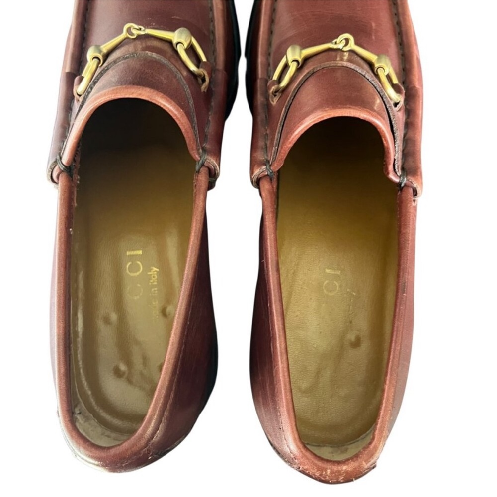 Vintage Gucci 1953 Horsebit Brown Leather Loafers with Gold Accents Size 7 - Picture 5 of 11